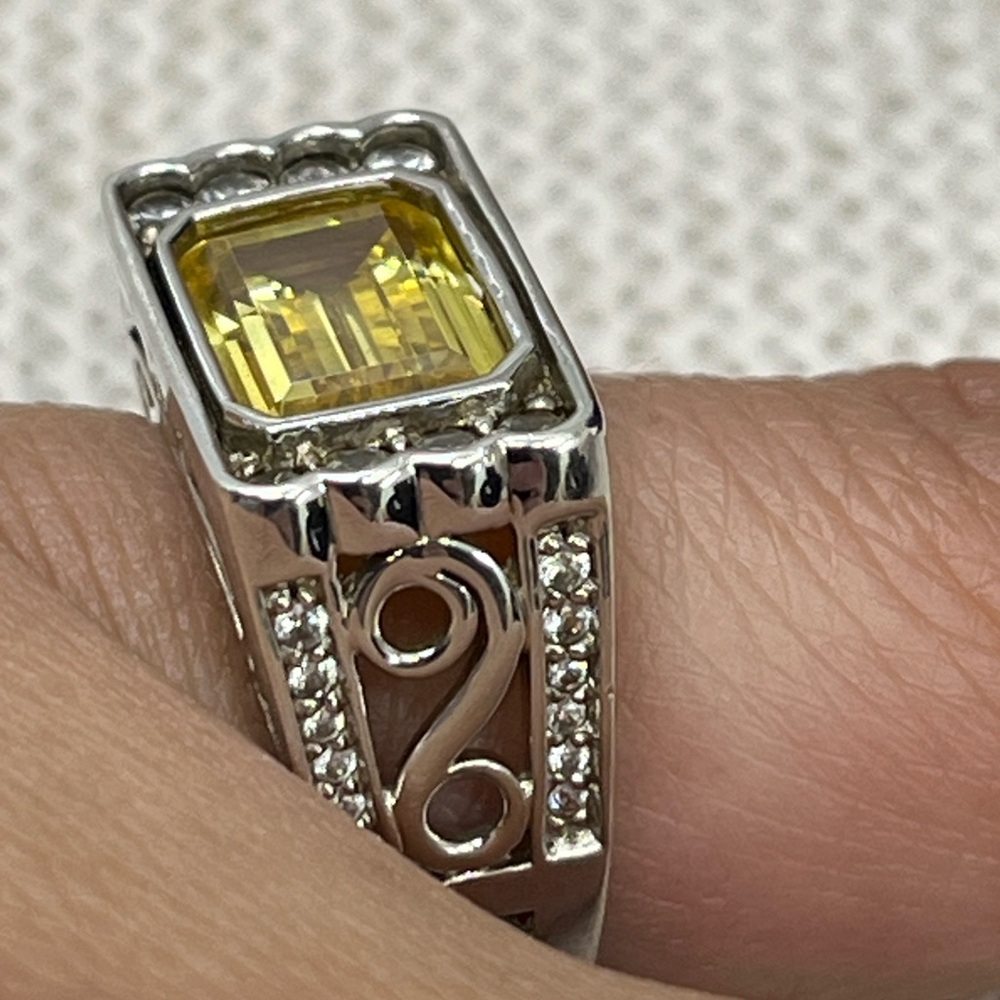 Vintage 925 Sterling Silver SWJ CZ Statement Ring – Yellow Emerald Cut Size 5.75 - Picture 6 of 17